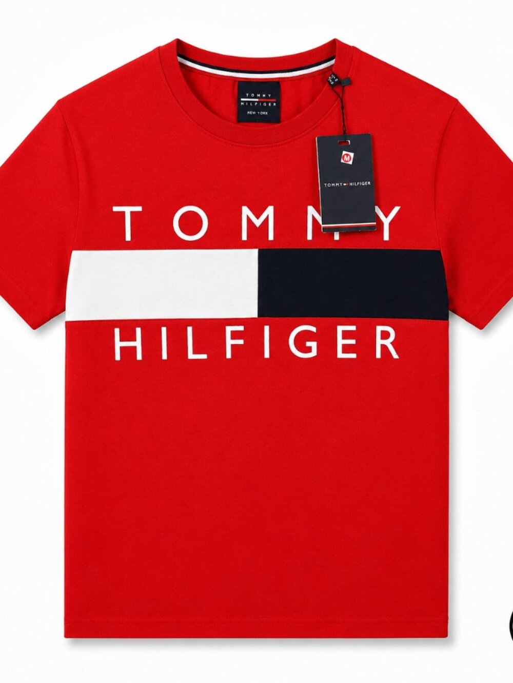 Tommy Hilfiger Men’s Red Colorblock Logo T-Shirt Crew Neck NWT